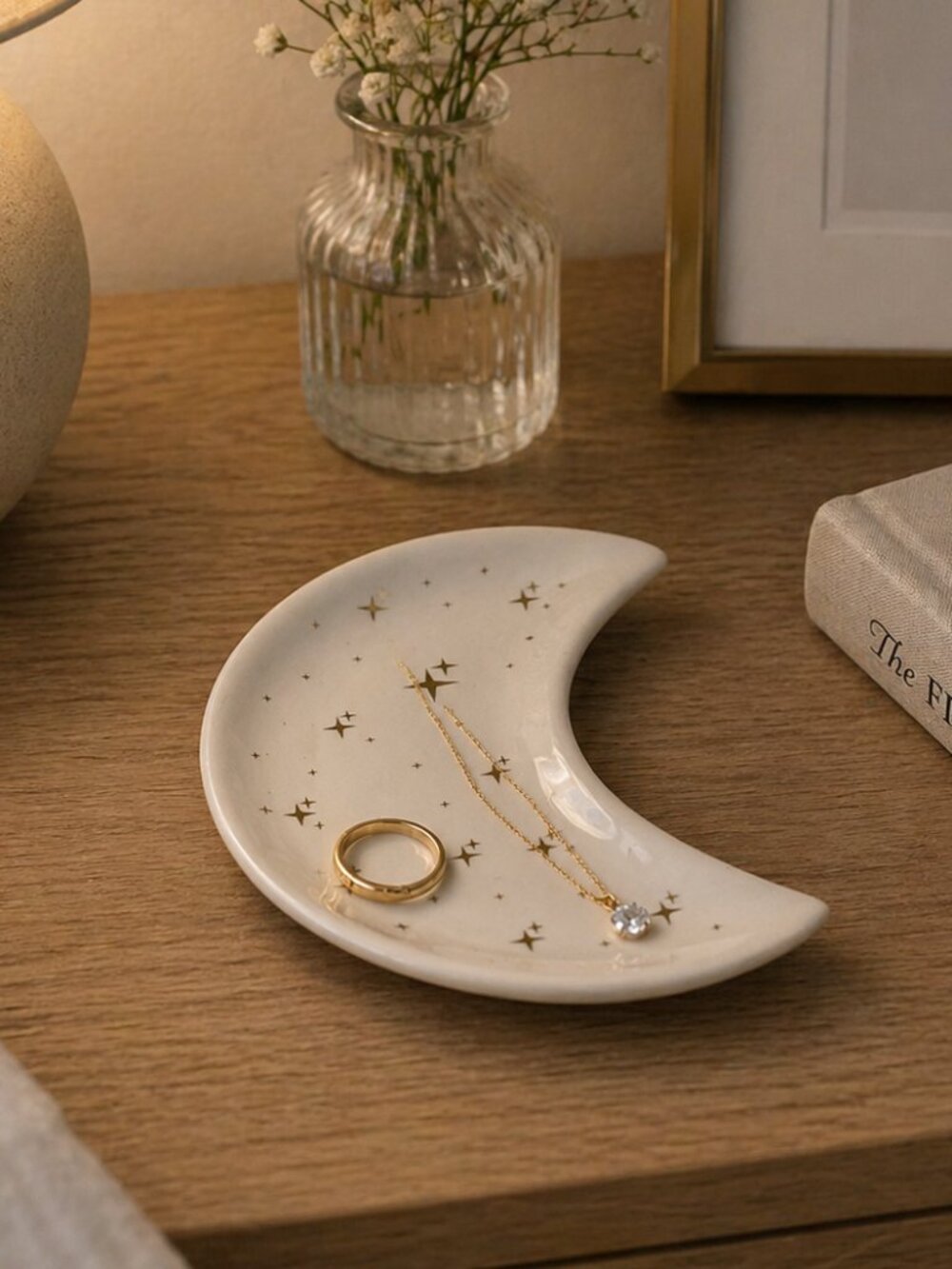 Francesca's Collections Cream Moon-Shaped Ceramic Dish